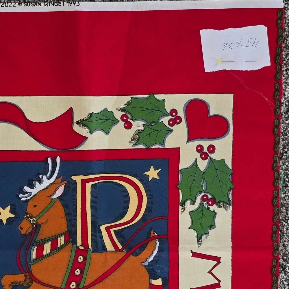 Susan Winget Christmas Alphabet Fabric Panel 1993 45x36 Vintage Holiday Craft